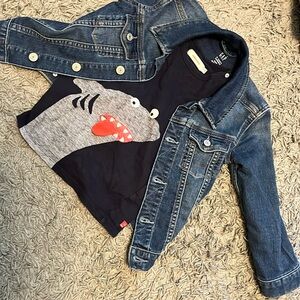 Baby Gap 4T Jean jacket with Catimini silly shark 4T short sleeve shirt set